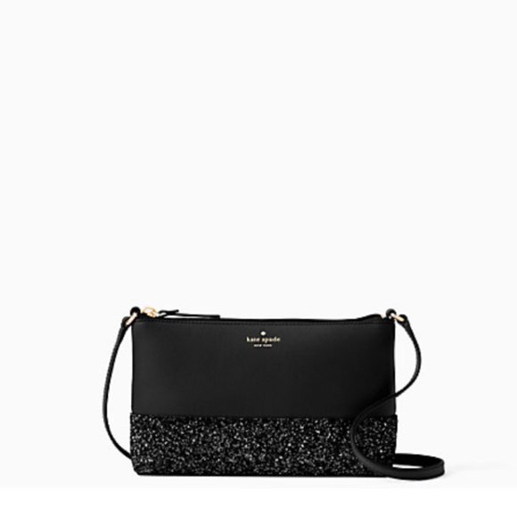 NWT KATE SPADE GRETA COURT GLITTER BLACK CROSSBODY - Picture 2 of 11